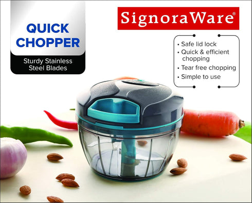 SIGNORAWARE Manual Food Processor, Vegetable Chopper -Easy Pull Hand String- Portable Stainless Steel Hand Food Chopper, Cutter, Garlic Mincer, Onion, Veggie, Fruit Chopper, Dicer w/Container (15 oz) by SIGNORA WARE