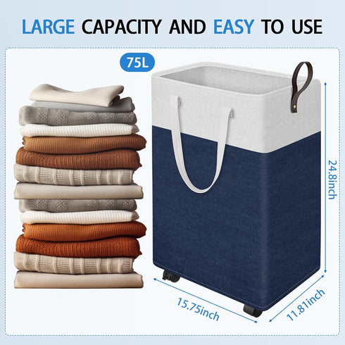 75L HomeHacks Rolling Laundry Basket with Wheels, Collapsible & Waterproof Laundry Hamper, Mobile Clothes Hamper