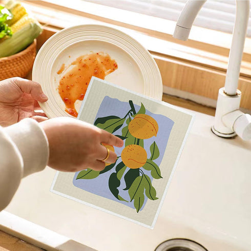 LARTSFRO 4 Pack Swedish Dishcloths for Kitchen, Papaya Reusable Paper Towels Washable, Oranges Peach Lemon Colorful