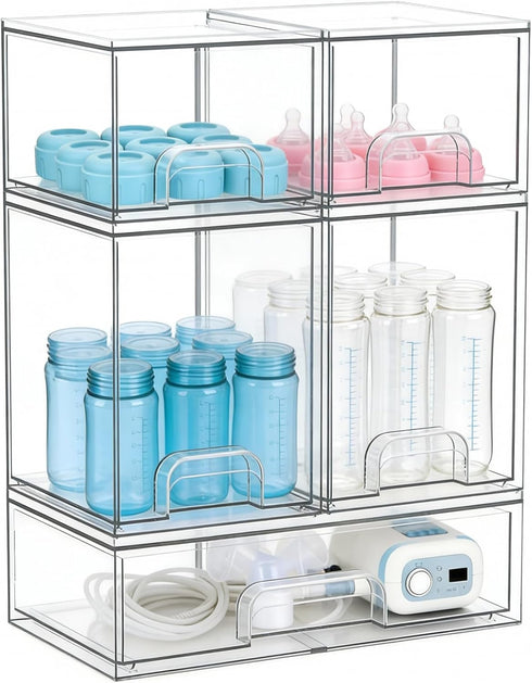 Gajiuhon Baby Bottle Organizer, Large Capacity Stackable Acrylic Storage with Non-Slip Pads, for