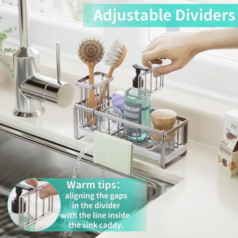 Countertop HapiRm Sponge Holder for Kitchen Sink - Self-draining Sink Caddy with Brush Holder and Dishcloth Holder