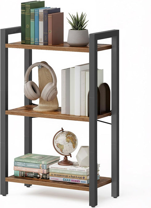 VASAGLE 3-Tier Bookshelf, Bookcase with Steel Frame, Book Shelf for Living Room,