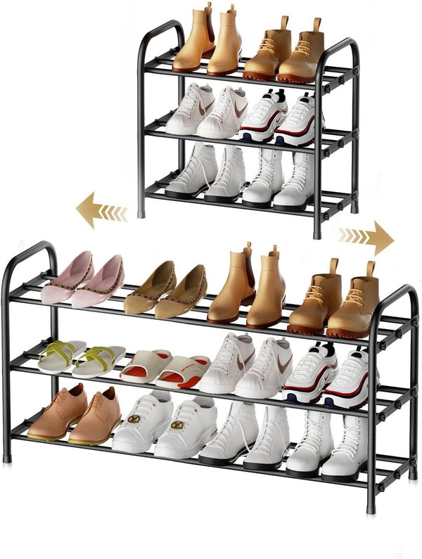 3-Tier Expandable Shoe Rack,17-31 Adjustable ShoeRack for Closet, Shoe Organizer,Suitable for Small