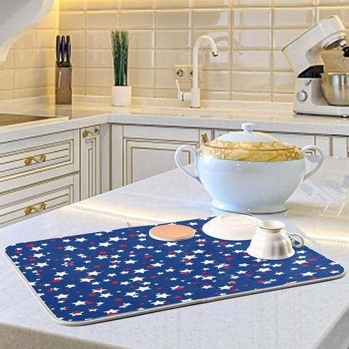 USA Patriotic Stars Dish Drying Mat 18 x 24 Inch Red Blue White Independence Day Tableware Protector for Kitchen