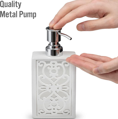 Creative Scents Janette White Hand Soap Dispenser - Mirrored Bathroom Lotion Dispenser for Countertop with Durable