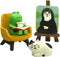 RAQWI Cute Frog Reading on Yellow Sofa Figurine with Cat Painting & Kitten