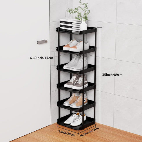 Altdnmaf 6 Tier Vertical Narrow Shoe Rack, Stackable Tall Skinny Shoerack, Compact Single Shoes Storage Tower for Slim