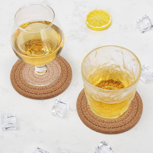 ABenkle Woven Coasters for Drinks - Set of 6, Boho Absorbent Drinking Coaster, 4.3 Inch for Home Decor, Bar Essentials