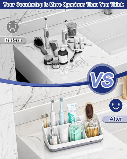 Homtalker Counter 2 Pack 7 Countertop Bathroom Organizer and Storage with Qtip Holder Dispenser, Slots Detachable