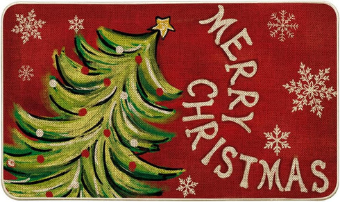 Artoid Mode Xmas Tree Doormat, Merry Christmas Snowflake Winter Decor, 17x29 Inch Indoor Outdoor Rug