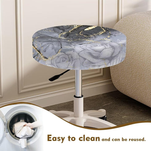 Sellikakes 12-14 Inches Set 2-Grey Round Bar Stool Seat Cover Cushion with Marble Rose Pattern Round Chair Covers