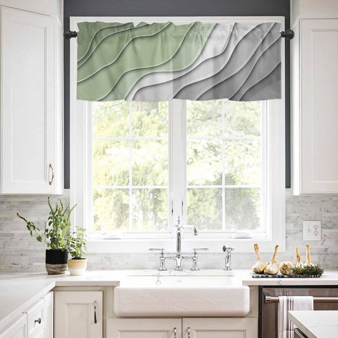 Sage Green Grey Ombre Valances for Windows, Modern Geometric Kitchen Curtains Window Treatment Decor, Abstract Art Aesthetic Cream Rod Pocket Short Window Valances for Living Room/Bedroom, 54" x 18"