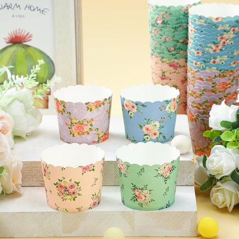 Uiifan 60 Pcs Floral Paper Baking Cups, Disposable Greaseproof Muffin Baking Cups for Party Decorations