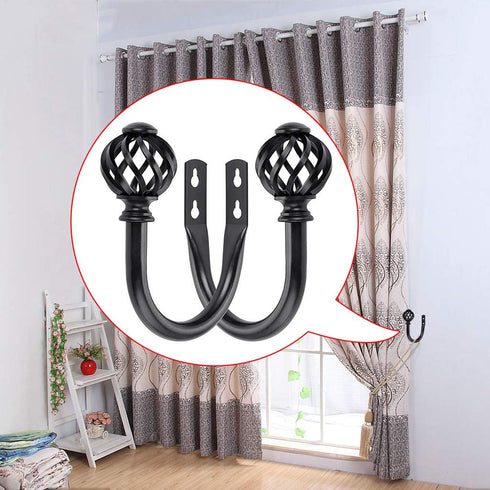 Sumnacon Set of 2 Metal Curtain Holdbacks - Wall Mounted Drapery Tiebacks for Bedroom, Livingroom, Office, Black
