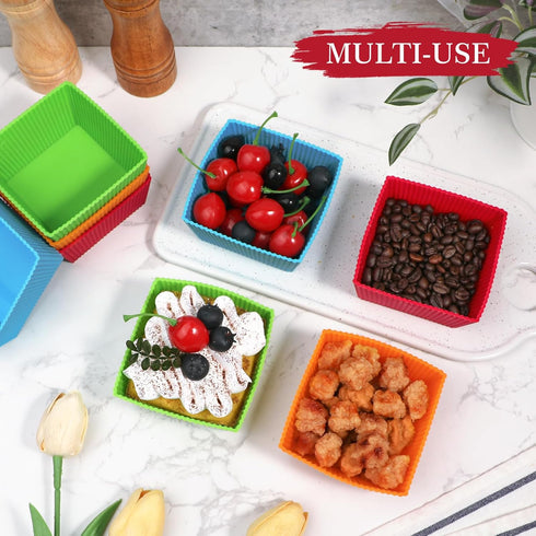 Webake 3.5 Inch Jumbo Baking Cups Reusable Silicone Square Cupcake Liners Non-stick Muffin Mold (Pack of 8)