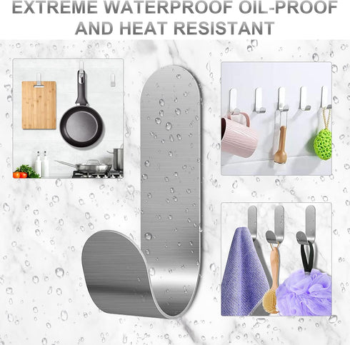 Self Adhesive Towel Hooks, 304 Stainless Steel Heavy Duty Shower Hook for Bathroom, Kitchen, 20 Pack