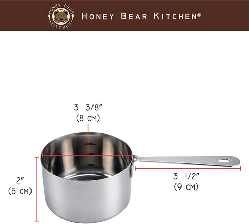 Honey Bear Kitchen 1 Cup Measuring Scoop Cups, Polished Stainless Steel (Set of 2, 240 ml)