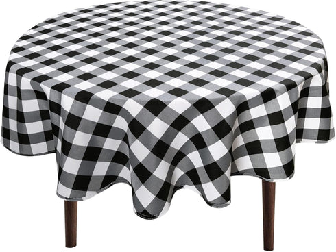 Hiasan Checkered Round Tablecloth 50 Inch - Black and White Waterproof Stain Resistant Washable Fabric for Dining Room
