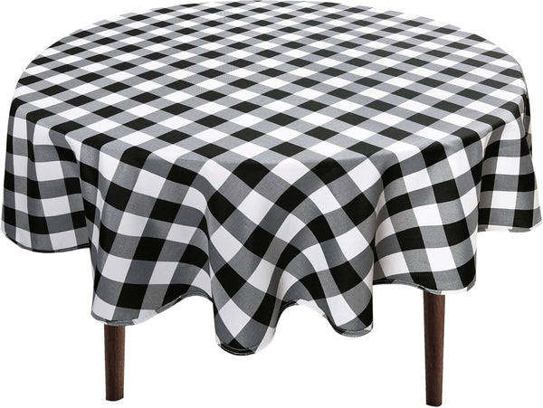 Hiasan Checkered Round Tablecloth 50 Inch - Black and White Waterproof Stain Resistant Washable Fabric for Dining Room