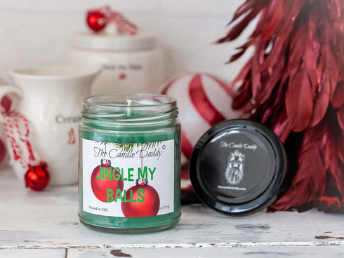 Jingle My Balls Funny Holiday Candle, Holly Berry Scented, Hand Poured in USA - 6oz