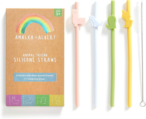 Reusable Silicone Straws Safe for Kids, 4pcs Flexible 7.8 Inches with 1 Cleaning Brush for Tumblers
