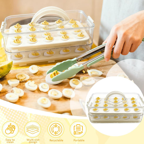 Lignumix (2 Deviled Egg Containers with Lid & Handle Layer Snap-on) PET Thickened Eggs Holder Inc Egg Slicer Kitchen