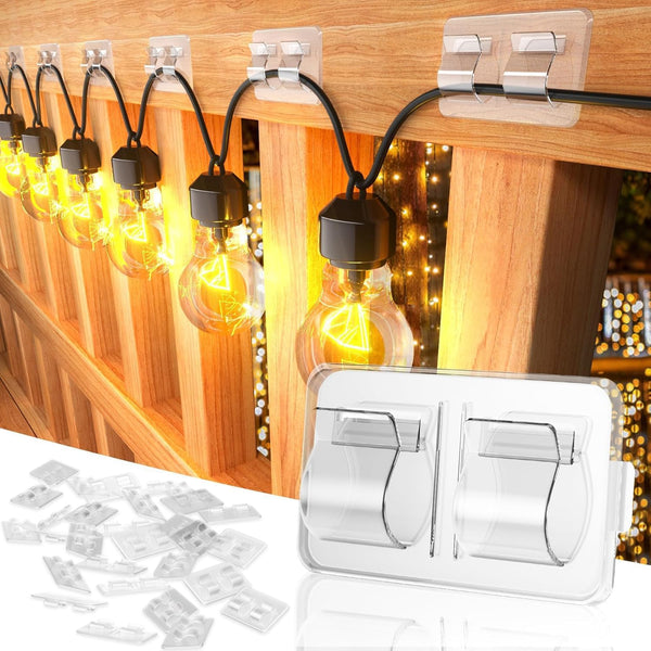 Keviyi Hooks for Outdoor String Lights Clips: 54Pcs Double Hooks for Hanging -