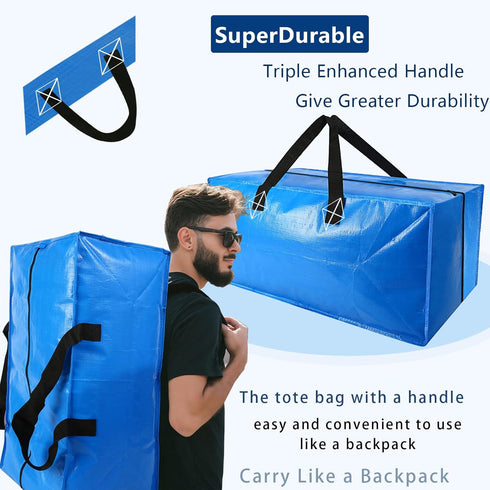Heavy Duty Extra Large Moving Bags Storage Tote - 2 Pack, Strong Handles & Backpack Straps, Space Saving Alternative to
