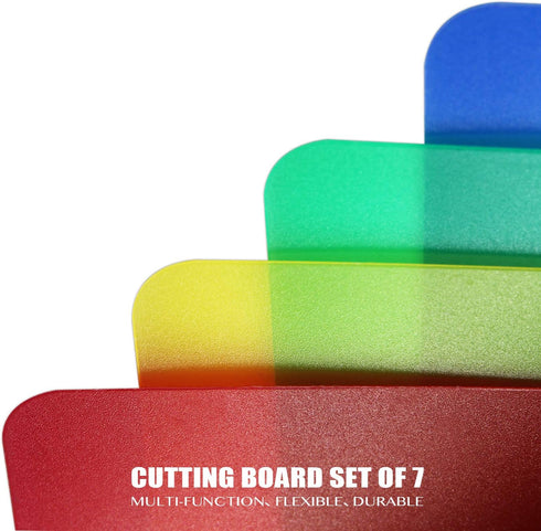 Fotouzy Plastic Cutting Boards for Kitchen, Flexible Cutting Mats Set of 7, BPA-Free, Dishwasher Safe, 15x12 In