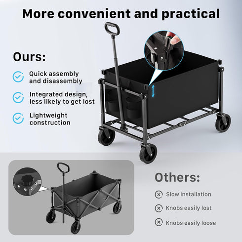 150L Collapsible Wagon Cart with Wheels, Lightweight Foldable Utility Cart, Portable Rolling Wagon for Garden