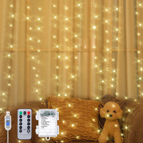 Curtain Window String Lights 6.5 x 5 Feet LED Copper Tapestry Backdrop Twinkle Fairy Lights, Battery Operated
