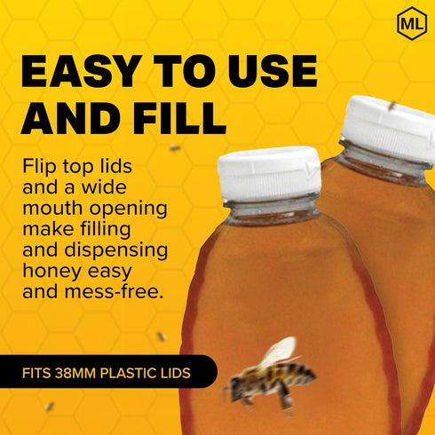 24-Pack, 1.5 lb Mann Lake Honey Squeeze Bottle, Easy Honey Dispensing, Durable, White Flip-Top Lids Included