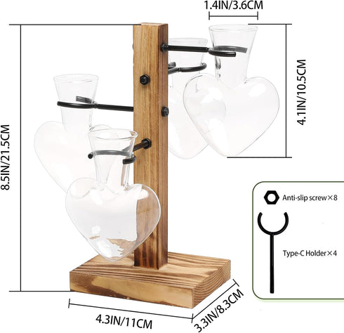 4 Bulb Plant Terrarium Propagation Stations with Wooden Stand, Glass Vase for Indoor Hydroponics Home Garden Office