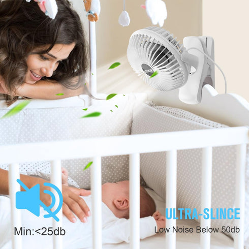 BESKAR Clip on Fan - 360° Rotation Quiet Stroller Fan with Strong Airflow, Portable Small Fan for Office, Bedroom