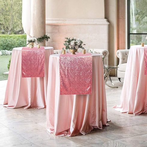 yuboo Pink Sequin Table Runners 12''x 108'' - 2 Pack Fabric Glitter Runner for Party Decorations
