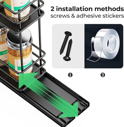 Mystozer 2.5" Wx10.43 Dx8.26 1 2 Pull Out Spice Rack Organizer for Cabinet, Slide Out Spice Racks, Easy to Install