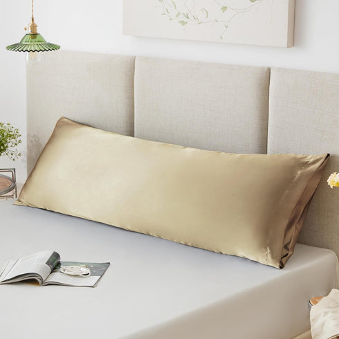 Love's Cabin Satin Body Pillow Pillowcase, 20x54 inches, Taupe, Similar to Silk with Envelope Closure for Hair and Skin