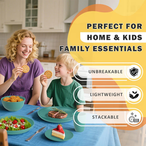 Sets, 32 Set 8, Sets, Set Wheat Straw Dinnerware PCS Dishes for Unbreakable Plates and Bowls Microwave Safe Dinnerware