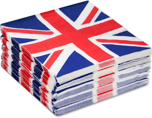 Juvale 100-Pack Union Jack Cocktail Napkins - 2-Ply Paper 6.5 x 6.5 in for UK Celebrations