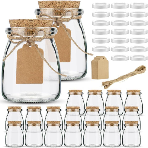 Folinstall 7oz Small Glass Jars with Cork Lids, 20 Pack Yogurt Container