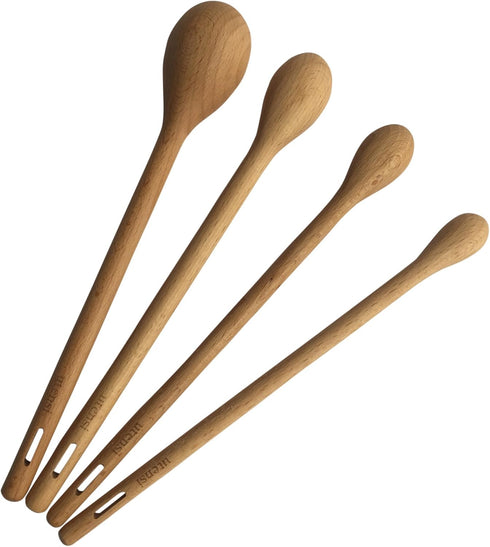 Long Handle Wooden Measuring Spoons by utensi, Set of 4, Beech Wood, 9-inch Handles