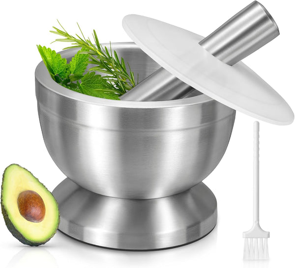 Mortar and Pestle, Sopito 18/8 Stainless Steel Spice Grinder Pill Crusher with Lid