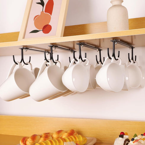 Mug Hooks Under Cabinet,3 Pieces Under Cabinet Mug Holder,Under Shelf Mug Organizer Rack with 12 Hooks,Display Hanging Storage Hook for Mugs/Coffee Cups/Kitchen Utensils, Black by EigPluy