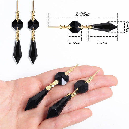 20pcs Black Crystals Prisms Glass Tip Beads Replacement Chandelier Icicle Drop Pendants Octagon Crystal Beads Gold Pins