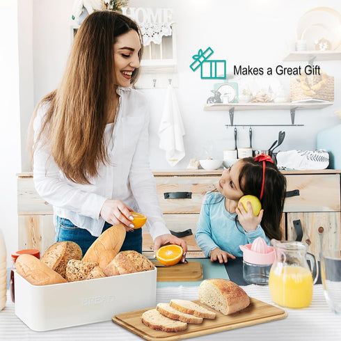 Countertop, OUTSHINE White Bread Box for Kitchen Small Storage Container with Bamboo Lid, Modern Kitchen Organizer