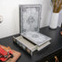 9.5 6.7 2 Vintage Book Storage Box with Drawer, Distressed Gray Faux Leather Cover with Ornate Baroque Design, Hidden