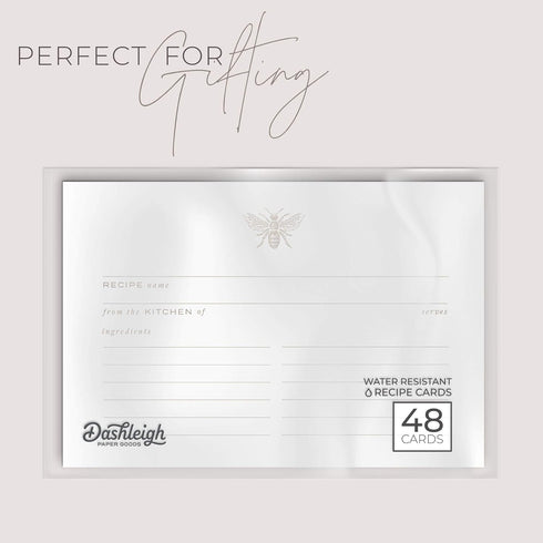 Gold Bee Recipe Cards from Dashleigh: 48 Water-Resistant, Double-Sided Cards, 4x6 inches