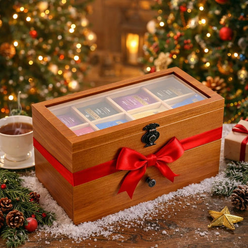2-layer 14 WELLAND Wood Tea Bag Organizer, Storage Box with Clear Acrylic Window, Compartments Large Capacity Tea Bag