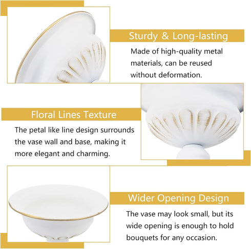 AZXTOSPEZ White Wedding Vases for Centerpieces, Small Flower Vase for Tables, Set of 2, 5 Inch Metal