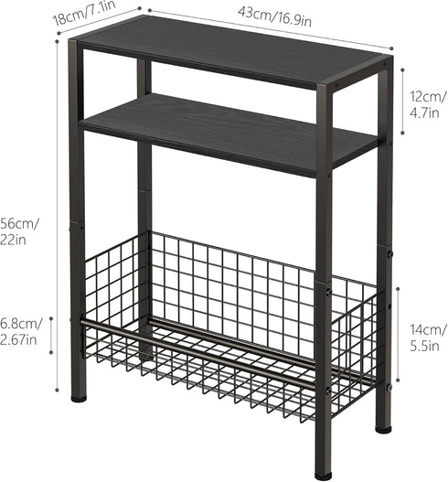 3 DIY Narrow Side Table, Tier End Table with Various Storage Basket, Slim Sofa Side Table for Small Spaces, Skinny